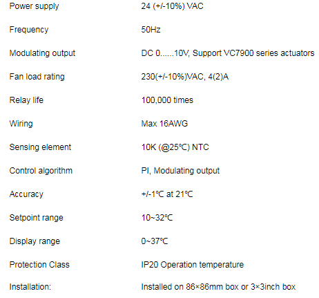 24Vac 0 ~ 10V Control de ventilador de 3 velocidades Termostato Honeywell