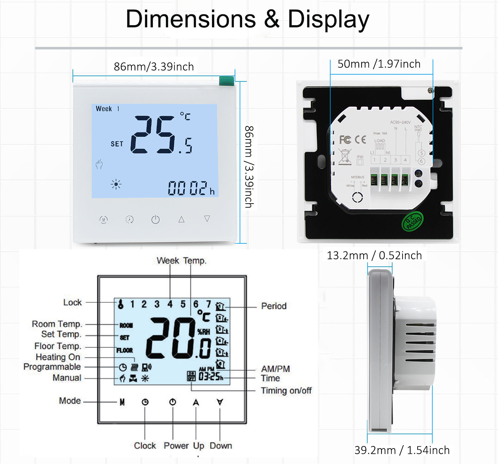 Water heating thermostat dimension